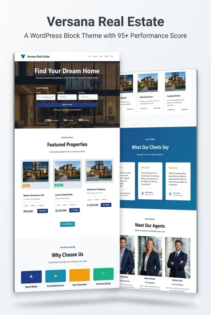 Versana WordPress Block Theme for Real Estate Wesbites
