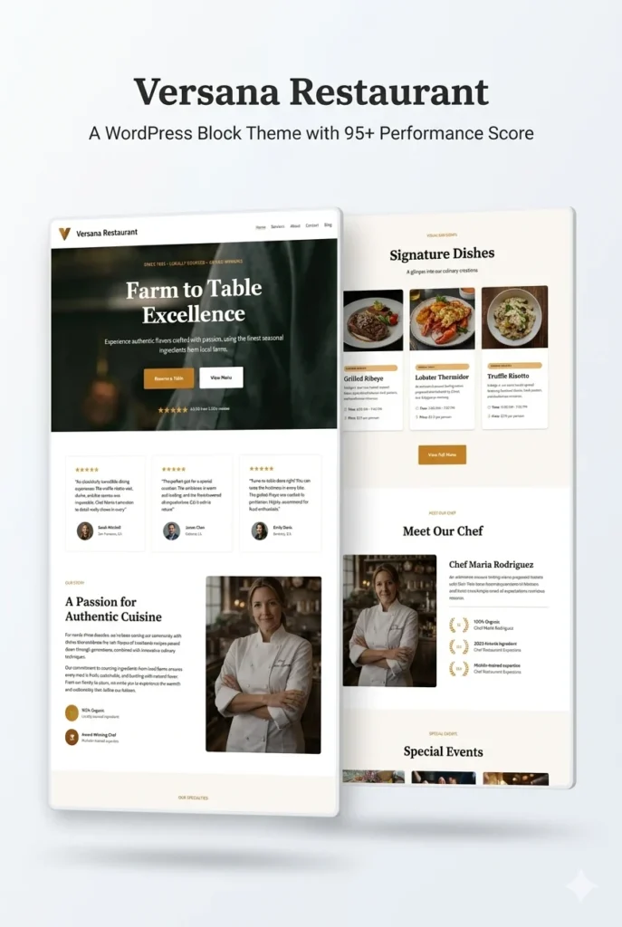Versana WordPress Block Theme for Restaurant and Cafe websites